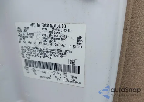 2011 Ford F-150 Lariat из США, поврежденный, VIN 1FTFX1CF0BFC37499